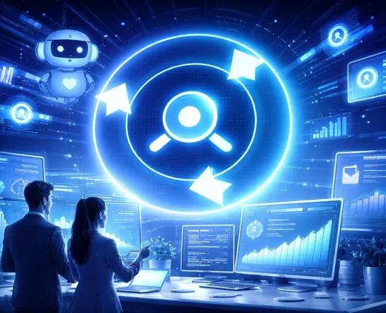 AI-powered analytics dashboard showing performance metrics and automation, representing a shift from traffic-based to value-based success measurement.