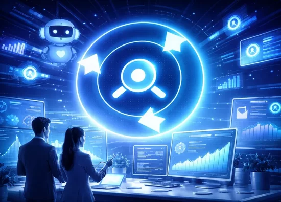 AI-powered analytics dashboard showing performance metrics and automation, representing a shift from traffic-based to value-based success measurement.