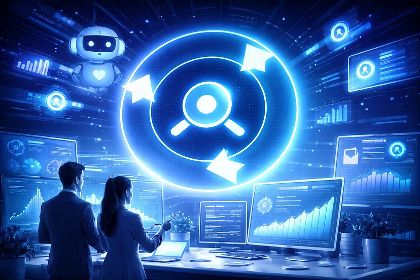 AI-powered analytics dashboard showing performance metrics and automation, representing a shift from traffic-based to value-based success measurement.