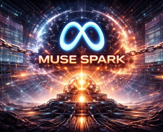 Futuristic AI system labeled Muse Spark replacing Llama, symbolizing Meta’s shift from open-source AI to closed models.